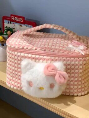 Hello Kitty Pink Checkered Makeup Bag – Cute Travel Cosmetic Organizer